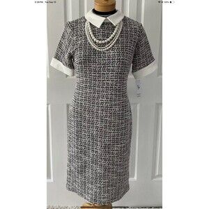 SHELBY & PALMER Dress Black White Polka Tweed Collared Pearl Necklace Sz 6